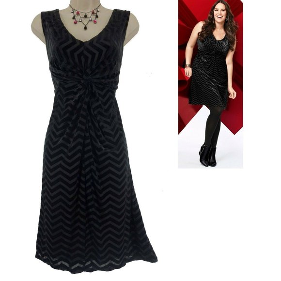 Lane Bryant Dresses & Skirts - Size 22/24 3X BLACK VELVET CHEVRON BURNOUT TWIST/KNOT DRESS Evening PLUS SIZE